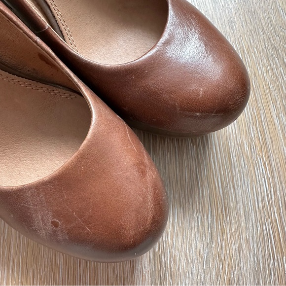 ALDO Cognac Brown Leather Platform Wedge Heel Shoes - Size 7.5 - Picture 5 of 10